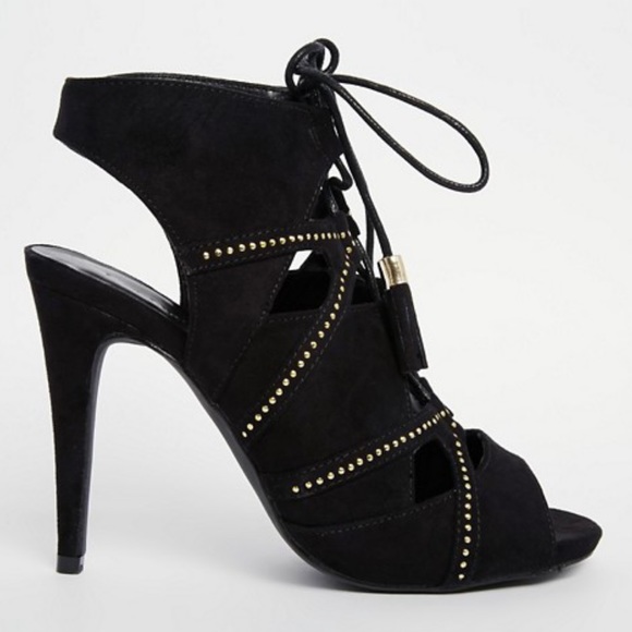 Black Chic Ankle Tie Up Stiletto Heeled Sandal - Picture 3 of 3